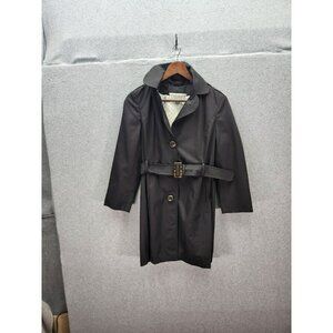 Marvin Richards Womens Black Trench Coat With Belt & Polka Dot Lining